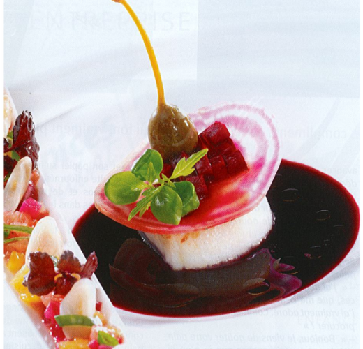 Noix de St Jacques à la betterave et pain d'épices Toussaint